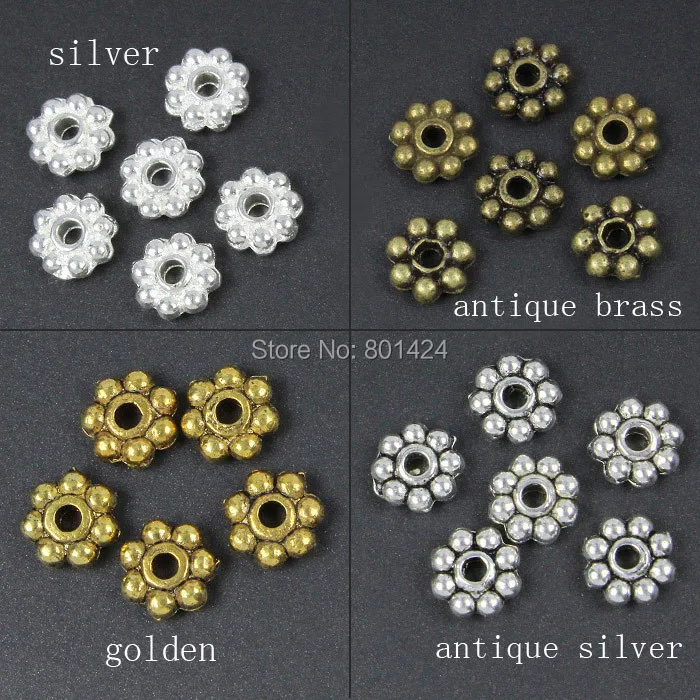200 шт. 66-88 Тибетские спейсеры из цинкового сплава серебра, позолоченные бронзовым покрытием, 6 мм, бусины-маргаритки "Бали" маленькие спейсеры Dia on.