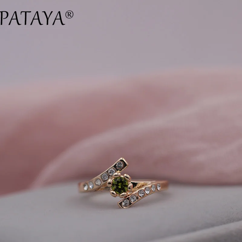 PATAYA новое специальное предложение белые стразы 585 розовое золото круглый оливково-зеленый природный Цирконий Кольца женские свадебные украшения