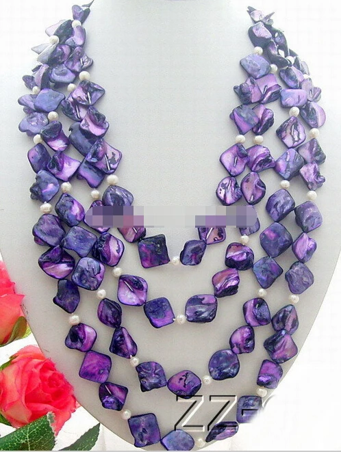 

DYY 915 +++100'' White Pearl&Purple Shell Necklace