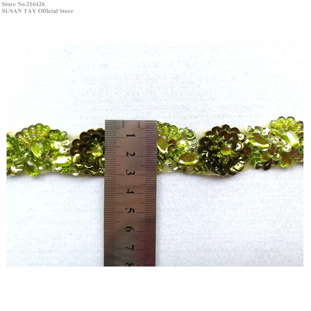 New Handmade Light Green Sequined Beaded Stoned 3D Flower Lace Ribbon Trims Dancing Dress Costume Wedding Decoration 1Yard BT77E | Дом и сад
