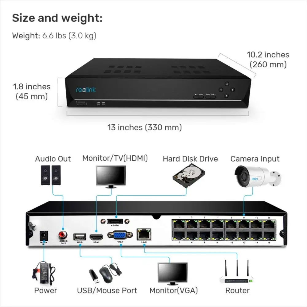 Reolink 5MP Poe камера системы 8ch PoE NVR и 4 ip-камеры с питанием по Poe пуля открытый HD видео аудио наблюдения комплект 2 ТБ HDD RLK8-410B4-5MP