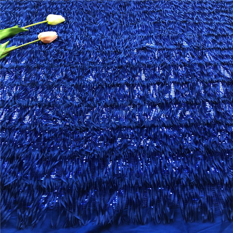 Самая последняя африканская с блестками кружева роскошное фиолетовое Королевское голубое нигерийское кружево ткани с 3d бахромой кисточкой французское клетчатое кружево ткань