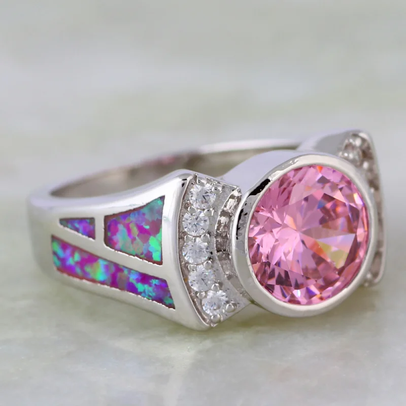 

Fashion Opal Rings Fine Jewelry Women's Rings Pink Cubic Zirconia Pink Fire Opal Stamp Silver Color Gift Size 5 6 7 8 9 R512