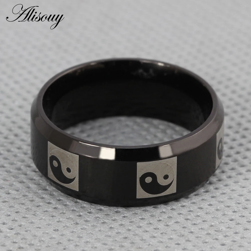 2019 Personality Influx of Men Eight Diagrams Ring Classic Vintage Black Titanium Stainless Steel for men women | Украшения и