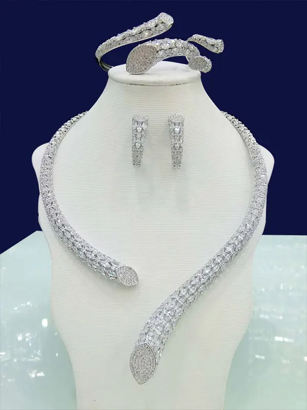 SILVER Godki роскошный кубический цирконий нигерийские комплекты украшений для женщин Свадебные индийский Дубайский свадебные комплекты ювелирных изделий серебряные женские ювелирные украшения - Окраска металла: SILVER