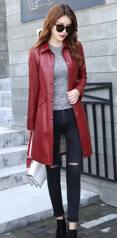 QXWITHQP весенняя и осенняя Новая модная Горячая Распродажа Женская длинная приталенная куртка из искусственной кожи Повседневная ветровка с длинными рукавами