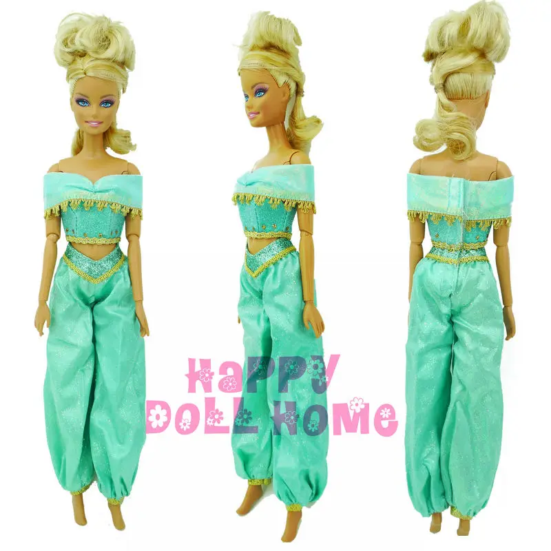 Сказочной принцессы наряд Жасмин Топы + Брюки Одежда для куклы Барби Лампа