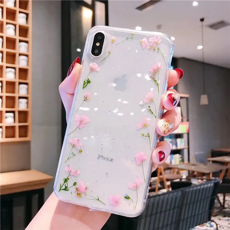 Прозрачный чехол Tfshining с настоящими высушенными цветами для iPhone 12 11 Pro Max 7 8 Plus X 6S XS
