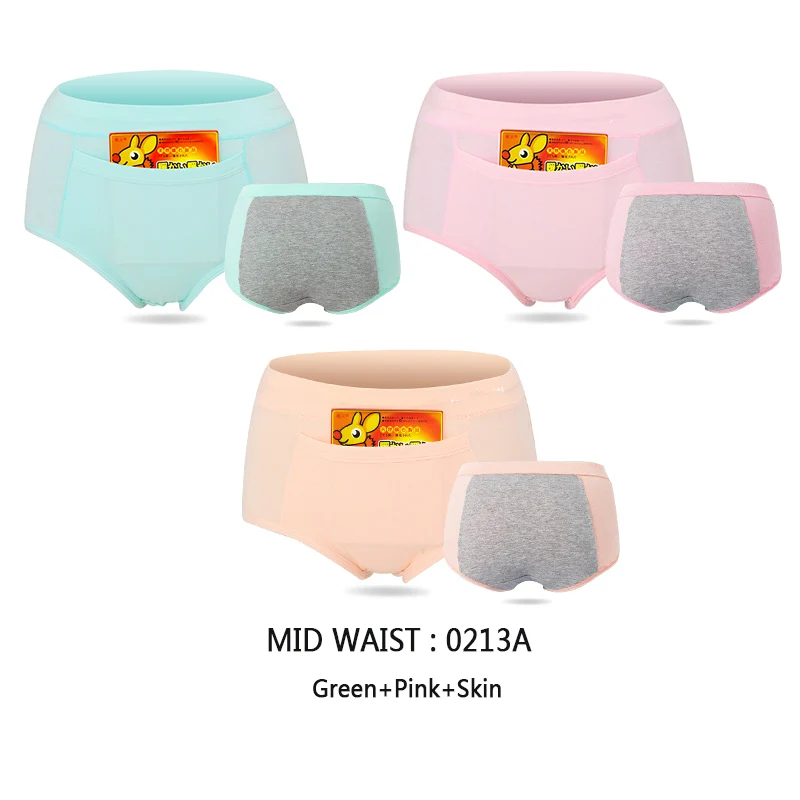 Mid Waist 0213B Женские трусы для критических дней LANGSHA, хлопковые бесшовные трусы брифы с широкой непромокаемой вставкой, нижнее белье анатомического кроя для девушек, набор из 3 шт - Цвет: Mid Waist 0213B