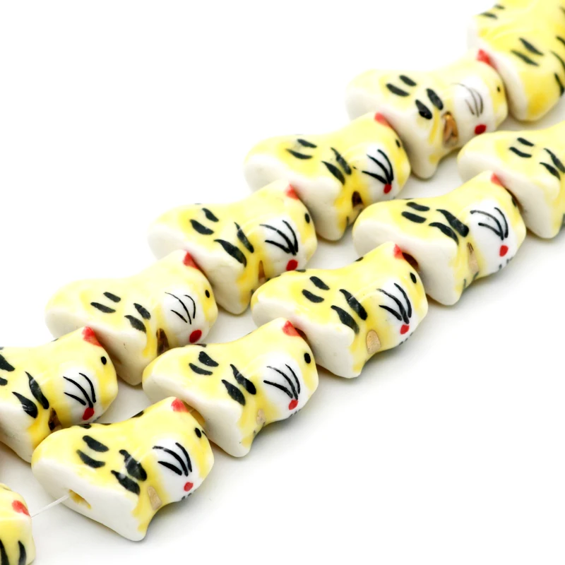 

New Lovely Animals Ceramic Beads 20pcs/lot Small Yellow Tiger Shape Porcelain Pendants 18x16mm Favor Making DIY Fashion Jewelry