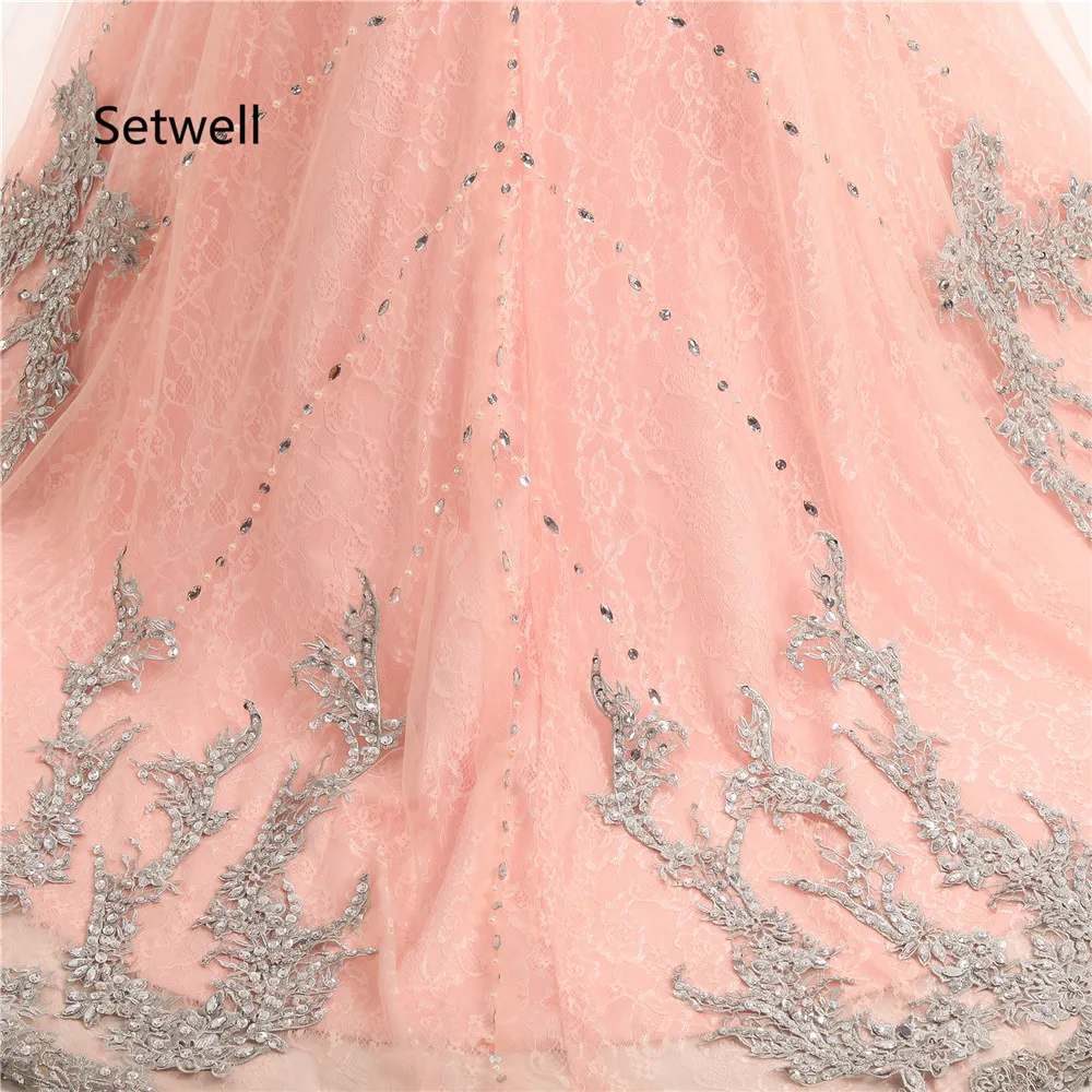 Setwell класса люкс Бисер Аппликация Кружевное Вечернее Платье 2017 круглый вырез
