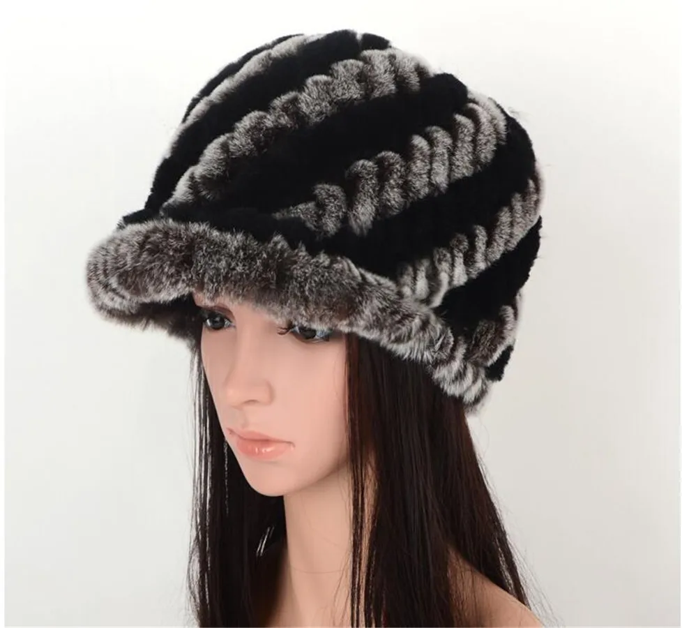 Зимняя женская бейсболка из натурального меха кролика Рекс русская Мода 2018