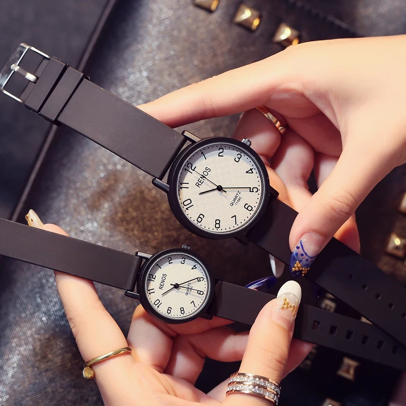 Renos в Для женщин наручные часы Простой коробке моды унисекс пара кварцевые PU