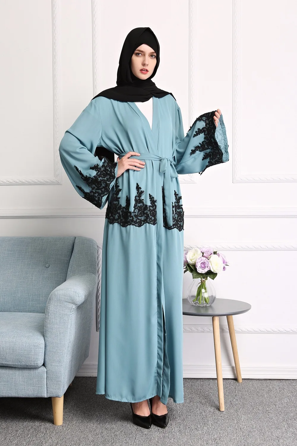 Модный мусульманский кардиган с вышивкой Abaya кружевные платья кимоно длинное
