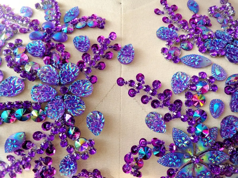 A181 хрустальные нашивки ручной работы пришивные стразы фиолетовая аппликация с