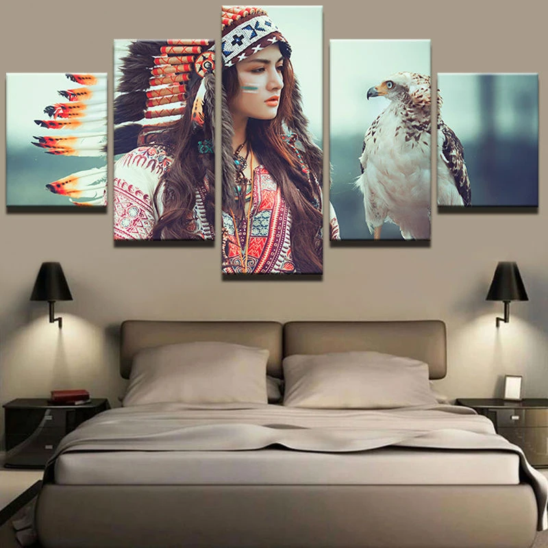 

Canvas Painting Wall Art Abstract 5 Pieces Bird And Person Decorative Modular Pictures For Living Room Bedroom Oil Prints