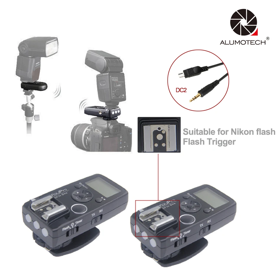 2 4G беспроводной пульт дистанционного спуска затвора + триггер вспышки DC2 кабель