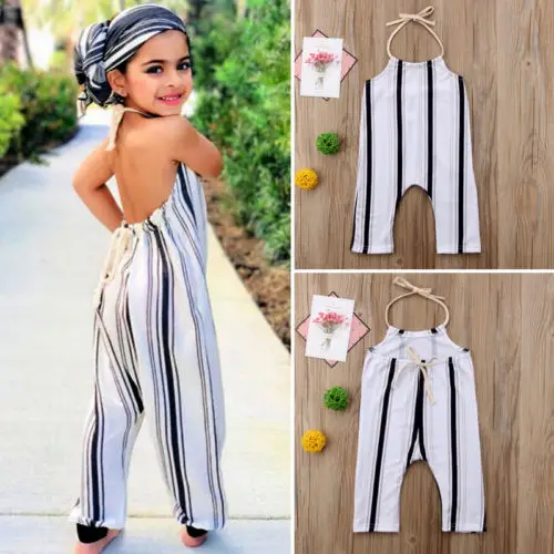 Новинка лета 2018 Детские Полосатые комбинезоны для девочек комбинезон без