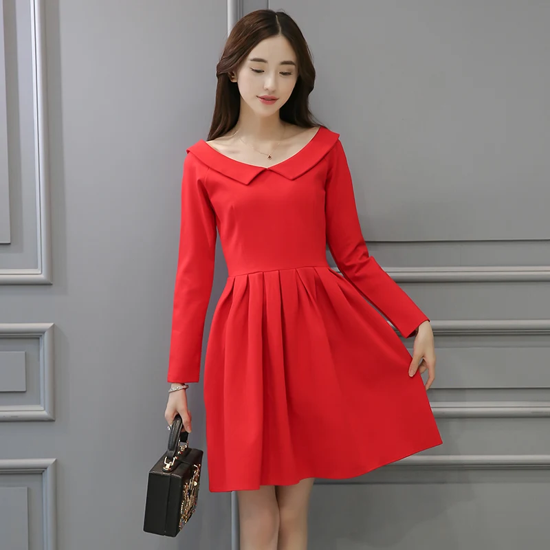 2016 Новых Осенью и Зимой Сладкий Стиль Дамы Хепберн Плиссированные Платья