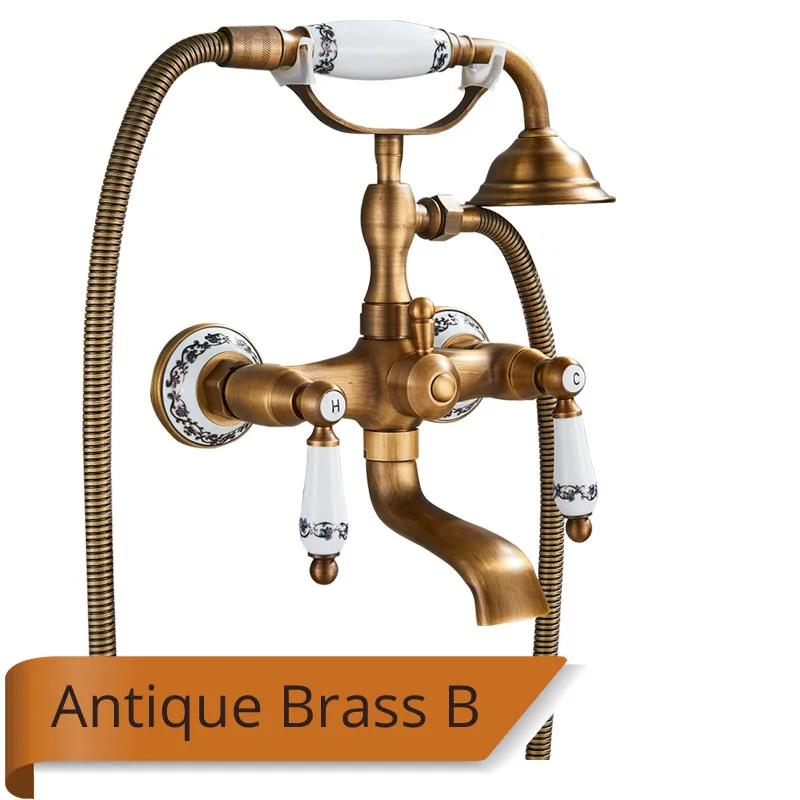 Antique Brass B Ванная комната Ванна смеситель кран на 360 градусов вращающийся Ванна смеситель для ванны с изливом Латунь ручной душ кран черный Ванна смеситель для душа - Цвет: Antique Brass B
