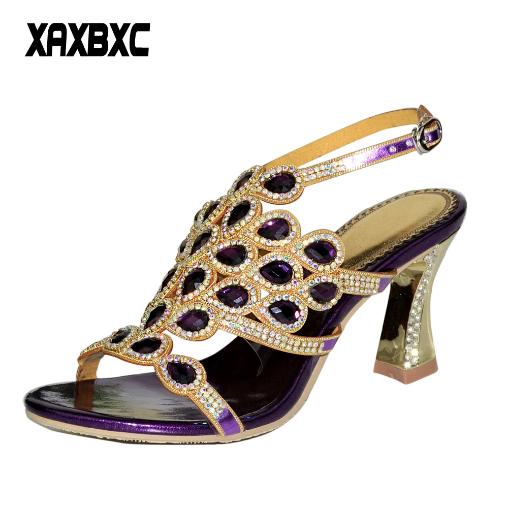 

XAXBXC 2018 New Summer Water Drop Rhinestone Gladiator Sandals Crystal High Heels Women Bridesmaid Sandalias Wedding Shoes Plus