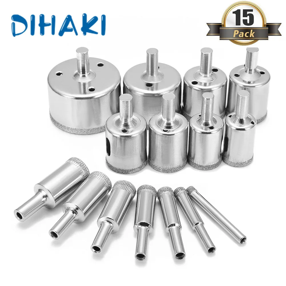 

15 Pcs/Set 6-50MM Diamond Glass Hole Opener Coated Core Drill Bits Glass Tile Hollow Core Extractor Remover Tools Hole Saws