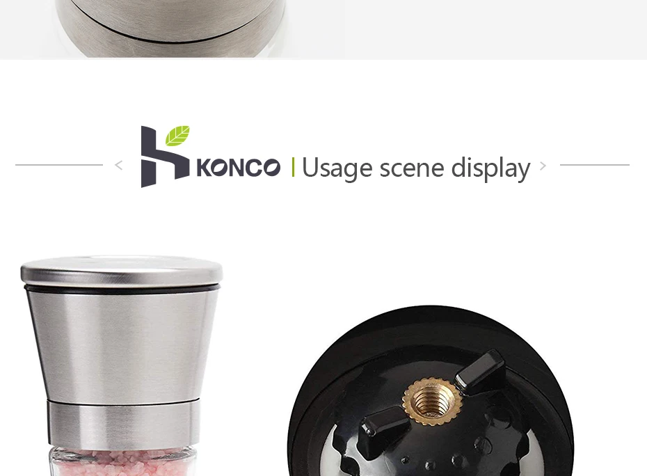 KONCO новая мельница для соли и перца, ручные мельницы для морской соли из нержавеющей стали, регулируемая керамическая мельница для перца со стеклянным корпусом
