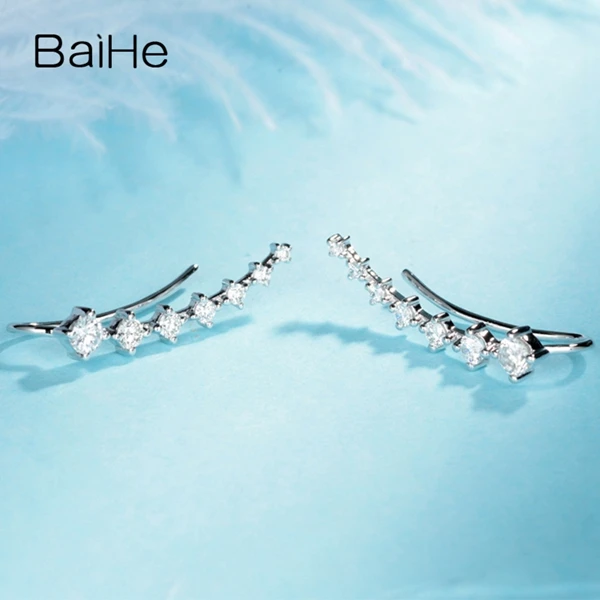 BAIHE Solid 14 K белое золото 0.40ct(всего) H/SI натуральные бриллианты свадебные женские модные ювелирные изделия серьги-гвоздики