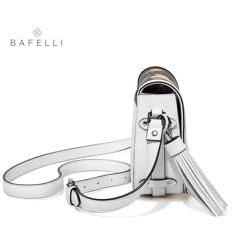 BAFELLI, женские сумки, женская сумка на плечо, модная, с кисточками, спилок, кожа, с буквенным принтом, седельная сумка, cartera mujer hombro mujer