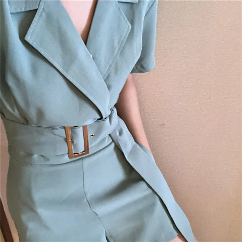 Летние для женщин комбинезоны с пояса модные однотонные короткий комбинезон