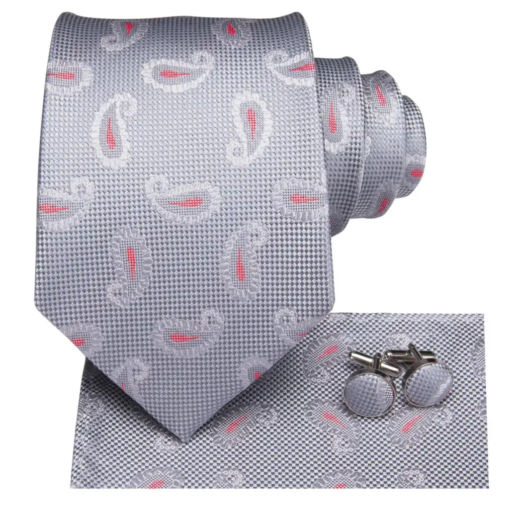SN-3114 Hi-Tie 8 5 см 100% шелковые мужские галстуки Серебряный галстук с пейсли-бабочкой