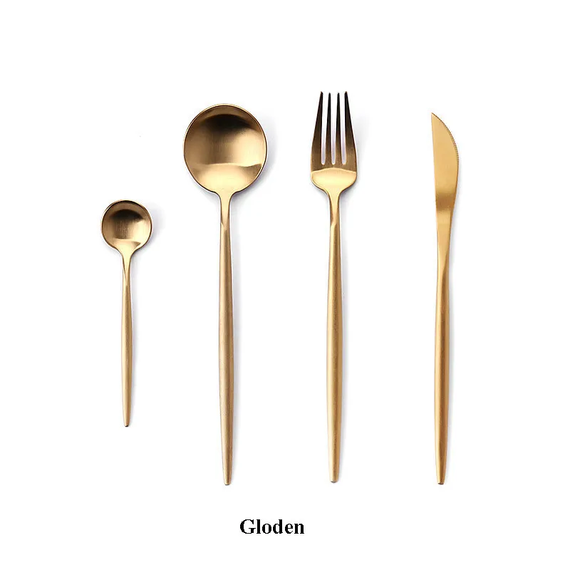 Golden 4 шт./компл. Нержавеющая сталь наборы столовых приборов обеденные столовые приборы кухонные принадлежности, ложки, вилки, faltware Творческий Кухня прибор - Цвет: Golden