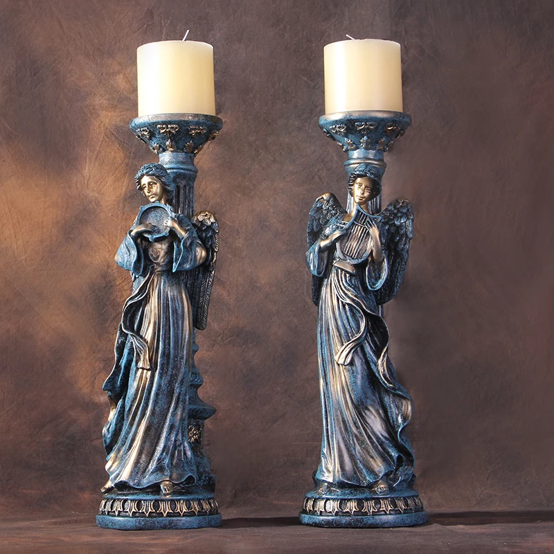 

European-style Angel Candlestick Chart Ornaments Classical Room Decoration Resin Handicrafts Birthday Wedding Gifts R821
