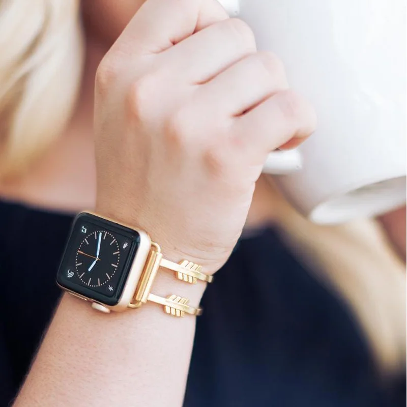 Двойной стрелкой, Стиль Для женщин ремешок для наручных часов iWatch серии 4/3/2/1 браслет из розового золота браслет Нержавеющая сталь ремешок для apple Watch 38 мм 40 мм