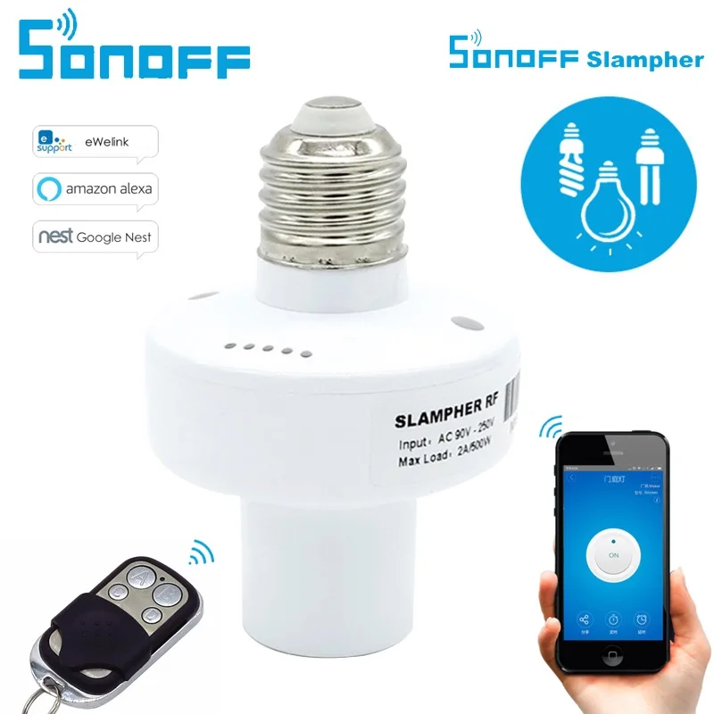 Socket with Remote Пульт дистанционного управления ITEAD Sonoff Slampher Светодиодная лампа E27 держатель 433 МГц RF беспроводной WiFi светильник лампа розетка для умного дома IOS Android - Цвет: Socket with Remote
