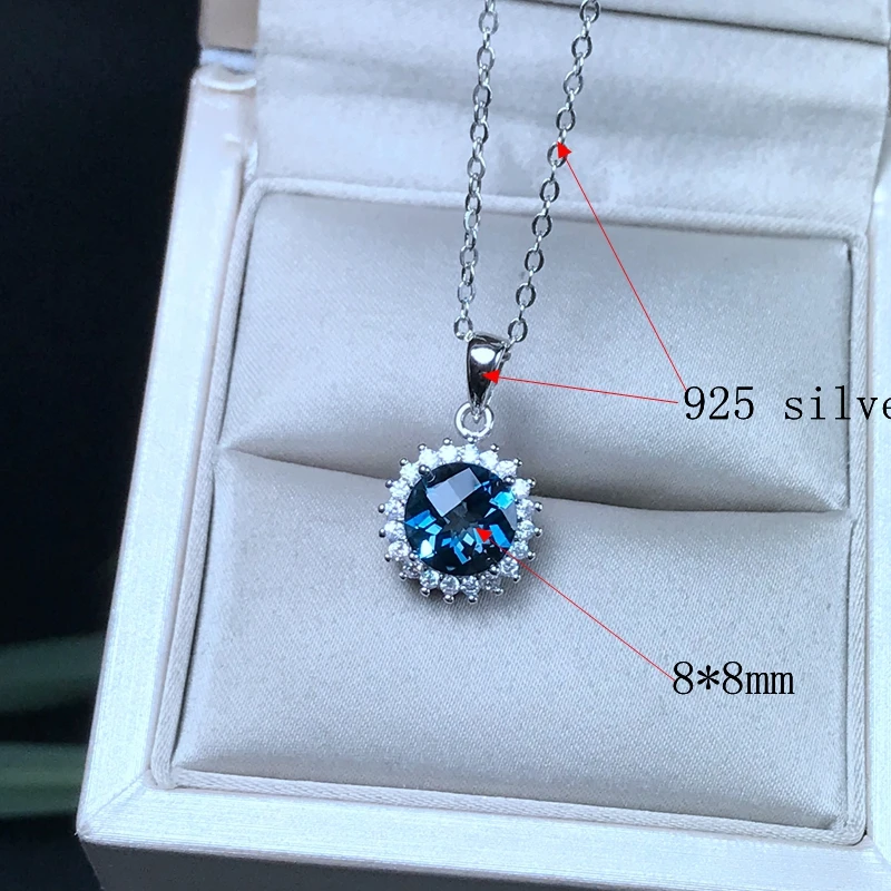 Женское круглое ожерелье Uloveido из натурального голубого топаза серебро 925 пробы