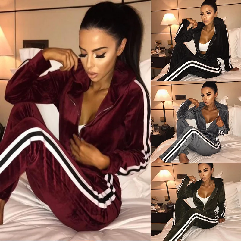 Spring Autumn Women Tracksuit Sportswear Female Velvet Jacket hoodies Sweatshirt+pants Running Jogging Leisure Set Sport Suit | Спорт и