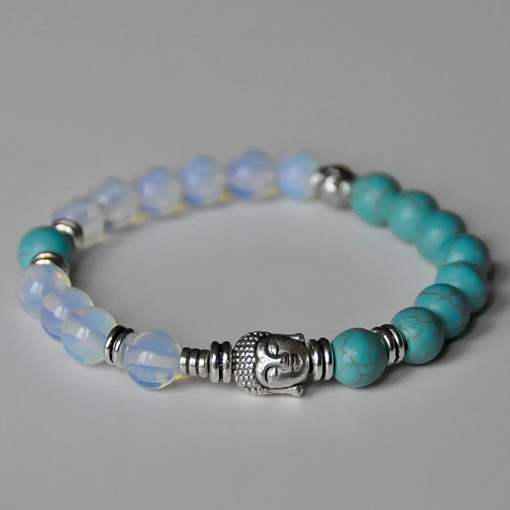 Браслет тибетского Будды из опалита с бирюзовыми бусинами Вера защита снятия