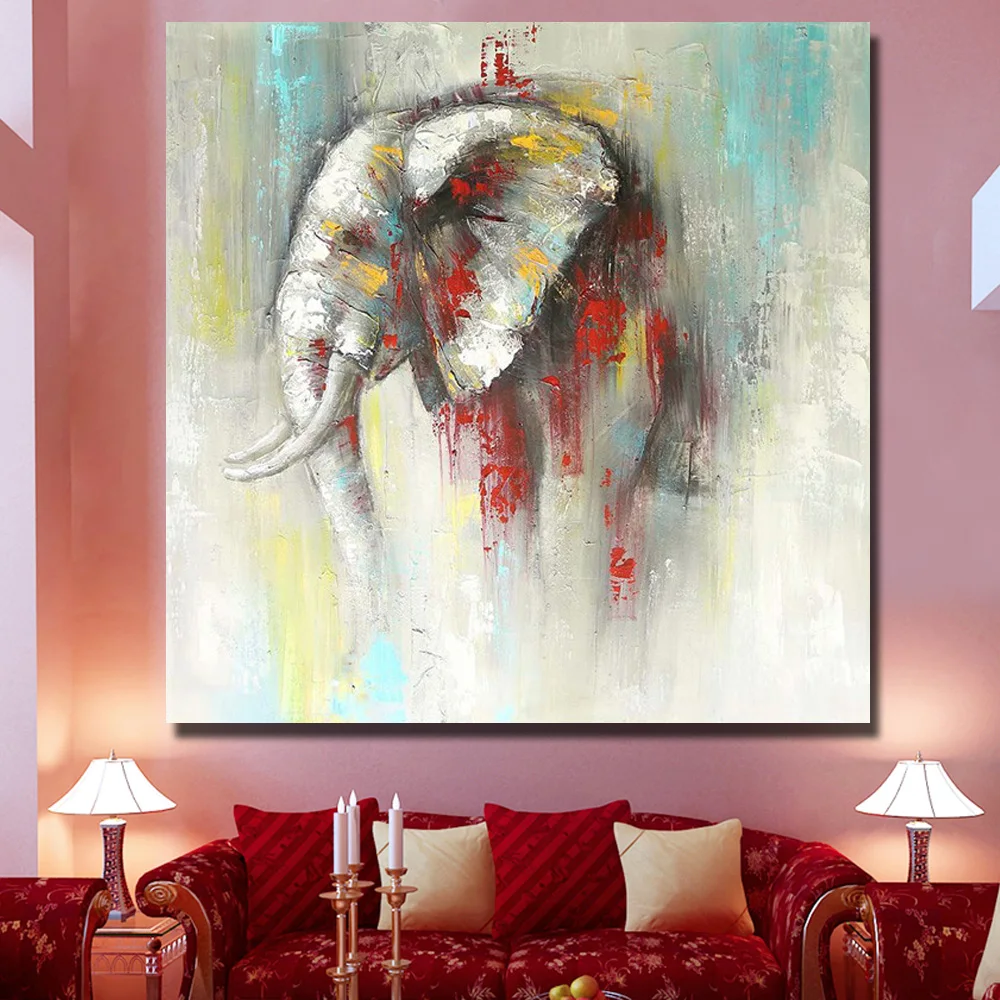 Indian elephant hand paint wild animal oil painting knife on canvas realistic wall picture home decor artpainting | Дом и сад