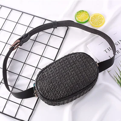 Мода sac banane Соломенная женская поясная сумка ремень женский ручной работы из ротанга овальные летние пляжные сумки для девушек нагрудная сумка дамская сумка для живота - Цвет: black