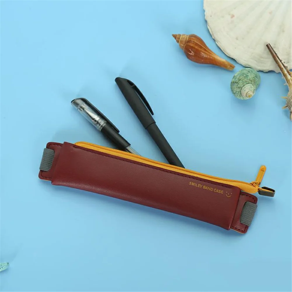 wine red 1 шт. мини-сумка из искусственной кожи, экологически чистый эластичный чехол-карандаш с пряжкой, портативный блокнот, держатель для ручек, канцелярские принадлежности - Цвет: wine red