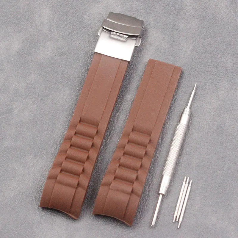 Силиконовый ремешок для мужчин складной пряжки 20mm22mm аксессуары для часов женские Спорт на открытом воздухе и досуг водостойкий ремешок из натурального каучука - Цвет ремешка: brown