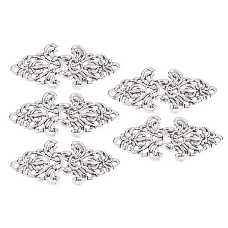 Antique Silver TiaoBug, 5 пар, филигранная подвеска, китайский чонсам, застежка, застежки, Пришивные Крючки и глаза, кардиган, зажим, Женская Брошь, аксессуары - Окраска металла: Antique Silver