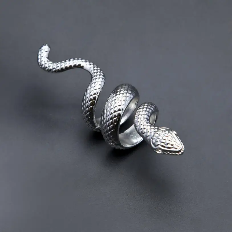 Женское и мужское кольцо в стиле панк золотистое страшное длинное со змеиным