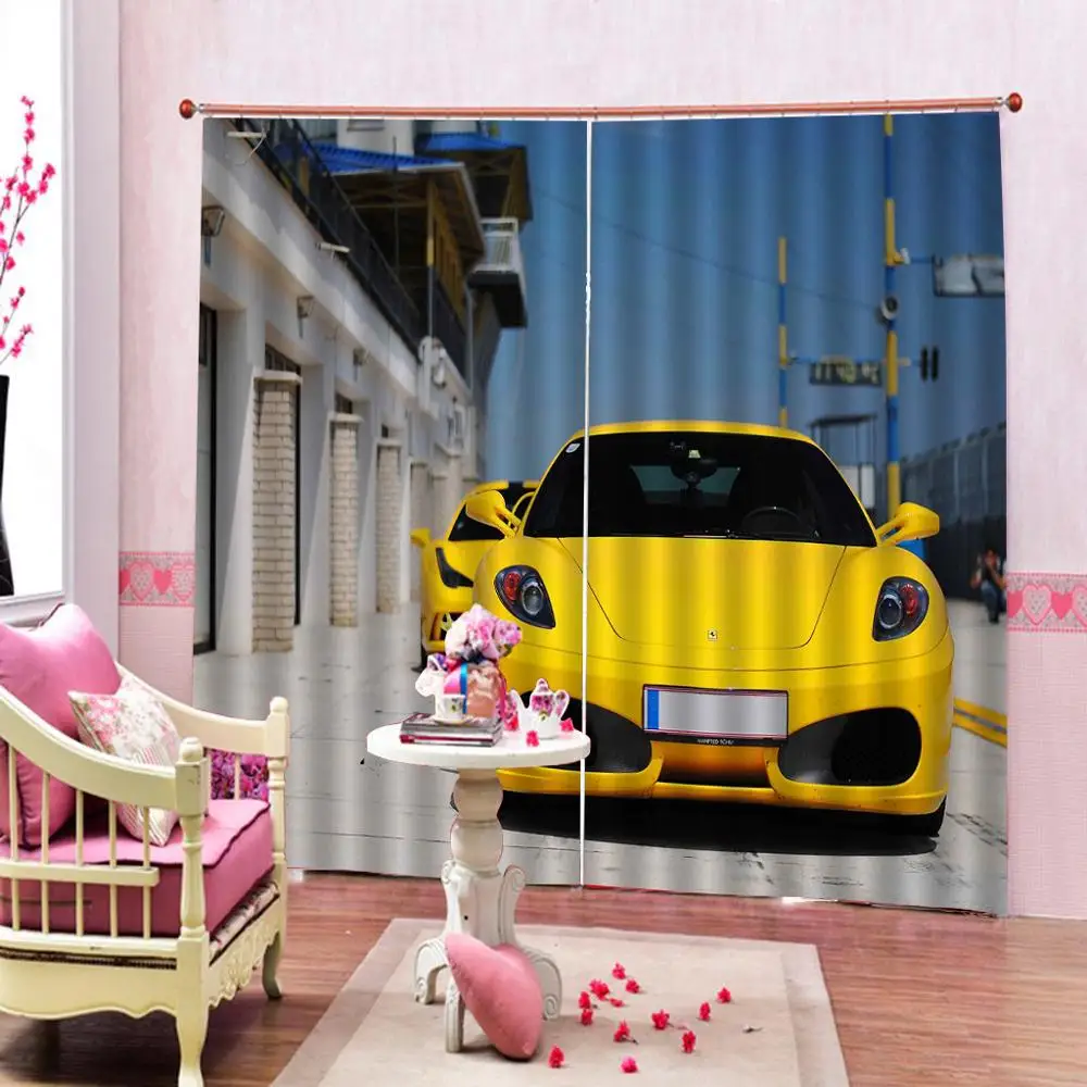 Роскошные затемненные 3D оконные шторы для гостиной спальни желтые автомобильные