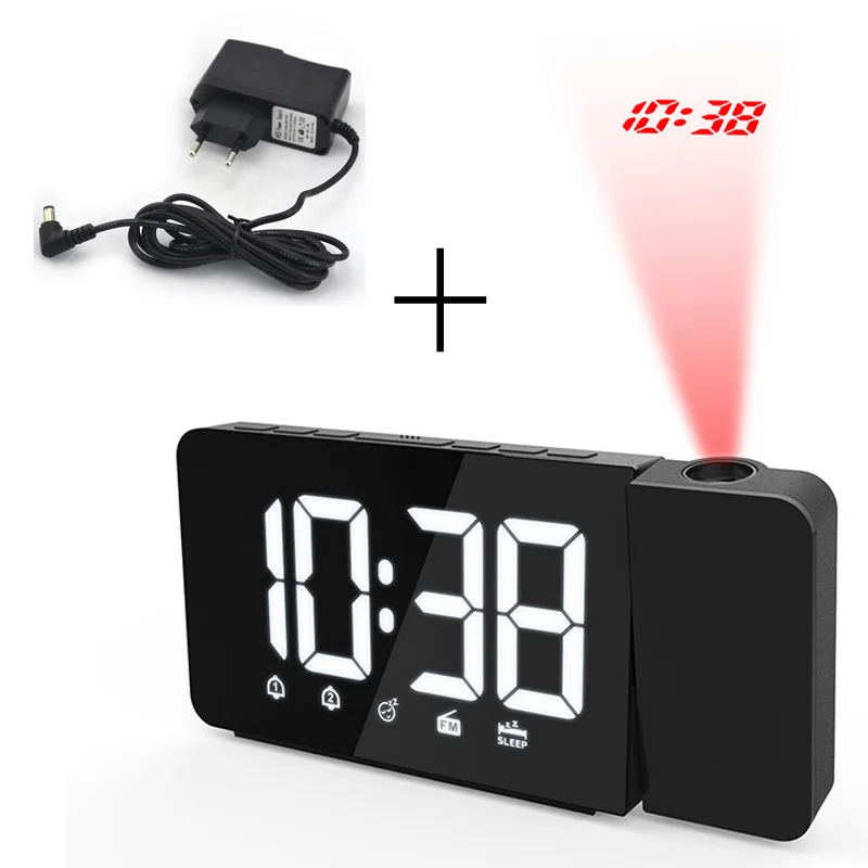 ,12/24 Hour Projection Snooze Alarm Table Clock With White /