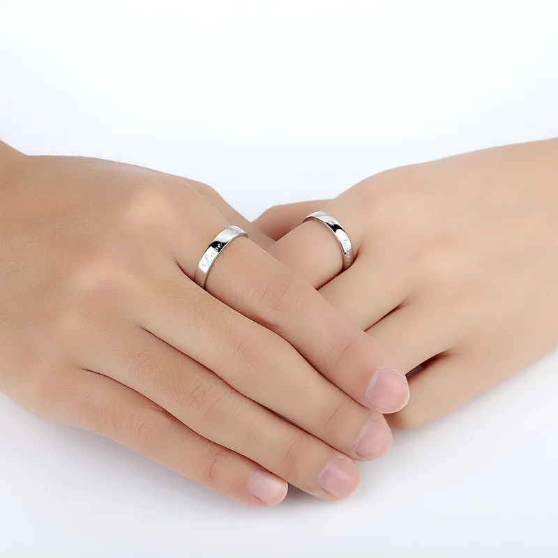 DOYUBO Romanti 925 пробы серебряные кольца для влюбленных с гравировкой Love you Forever регулируемый размер серебряные обручальные кольца для пар VB231