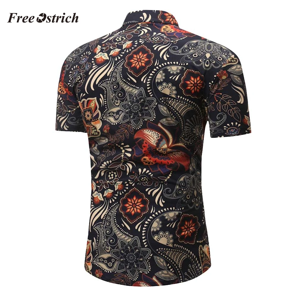 Бесплатная Страусиная повседневная мужская рубашка в стиле ретро с цветочным