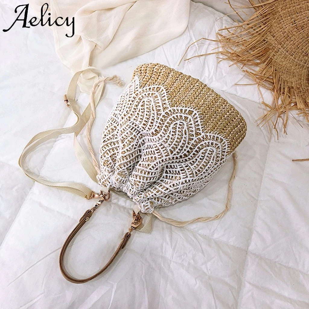 Aelicy Женская модная кружевная сумка через плечо однотонная тканая Пляжная
