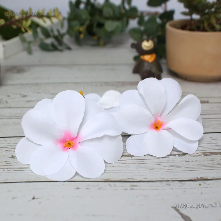 White pink 50 шт. белый искусственный Гавайский Плюмерия ФРАНЖИПАНИ шелковые цветы головы для украшения свадьбы B47 - Цвет: White pink